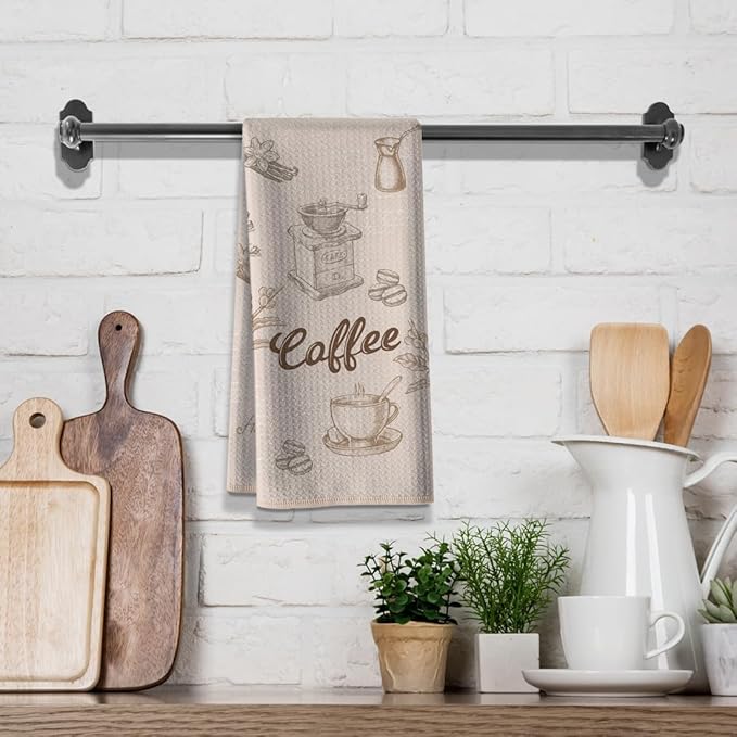 Coffee Themed Kitchen Towels-Funny Joked Absorbent Drying Hand Towel Bar Dishcloth, for Café Lovers,Neighbor,Women,Mom,New Home On Birthday,Christmas,Thanksgiving Day,16" x 24"