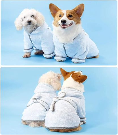 Dog Bathrobe, Microfiber Fast Drying Absorbent Hooded Bath Towel White for Puppy Small Medium Large Dog Cat (S, LightCyan)