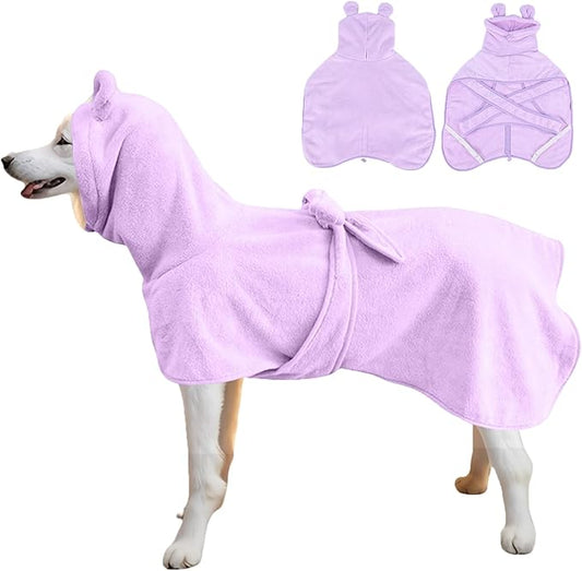 Super Absorbent Dog Bathrobe Pineapple Soft Fast Drying Dogs Towel Robe Adjustable Drying Coat for After Bath with Hood (Coral Velvet Purple, XX-Large)