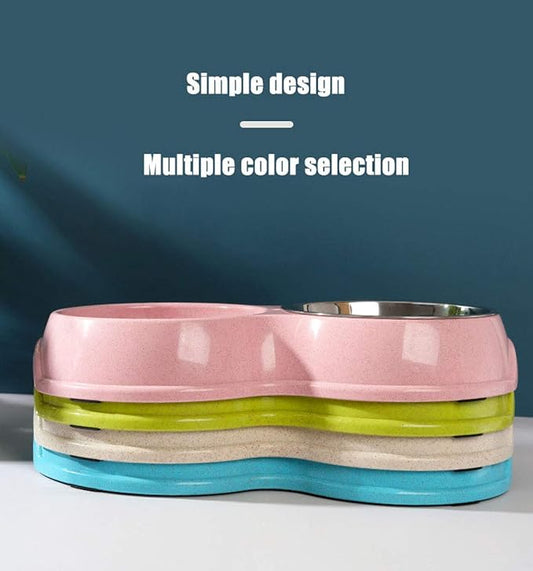 Tineer Double Pet Dog Slow Feeder Bowl,Stainless Steel Anti-Choke Puppy Food and Water Feeder for Dog Cats (Pink)