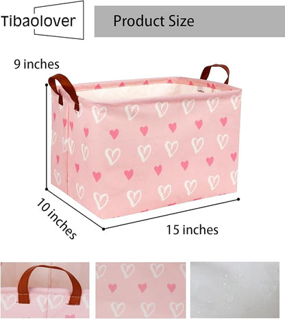 Rectangular Kids Storage Basket Gift Basket Baby Storage Basket Cute Kids Toy Storage Bin Organizer Shelf Book Basket Room Decor(Pink Heart)