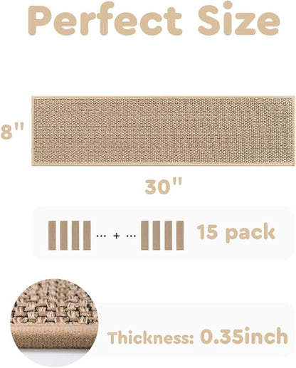 PADOOR Non Slip Stair-Treads, Rubber Backing Stair-Runners for Wooden Steps, 7PCS Residue Free Carpet Stair Treads for Kids and Dogs 8"x30" Beige