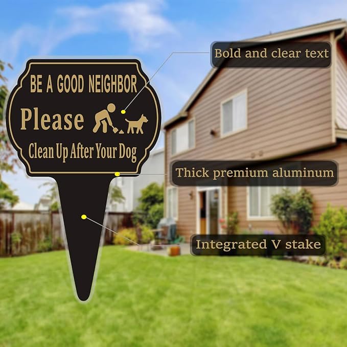 Clean Up after Your Dog No Pooping Sign, 13.6"x9.6" Metal Sign for Yard with Integrated Stake, Double Sided Printed, Outdoor Use