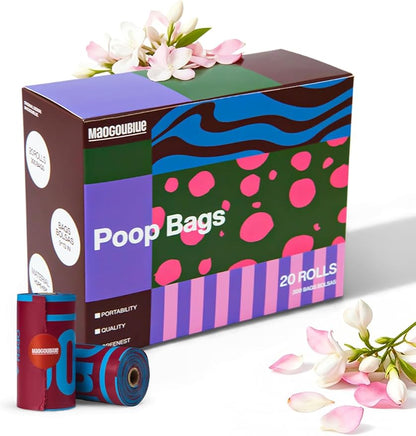 Dog Poop Bags Rolls - 300 Counts Leak Proof & Extra Thick, 20 Rolls Jasmine Scented Pet Poop Bags for Dogs, Doggie Waste Bag for Walking, Travel, Home 9 x 13 Inches (Dark Brown)