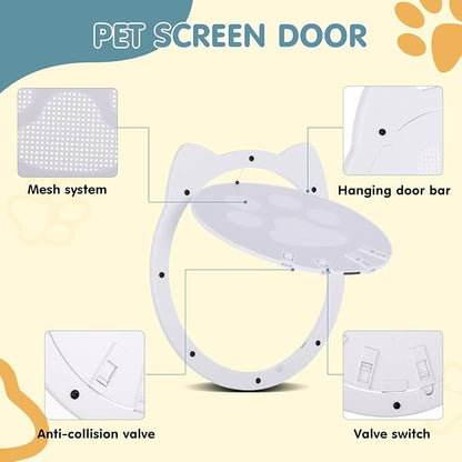 Cat Door for Screen Door, Cat Screen Door, Pet Screen Doors with Lockable Magnetic Flap for Doggy and Cat Door, 11.42 x 8.66 x 0.39in (White)