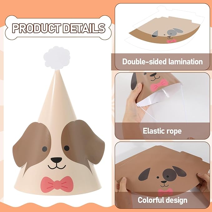 24PCS Pet Dog Birthday Party Hats Cute Puppy Themed Party Cone Hats Colorful Dog Birthday Parties Decorations Costume Headwear for Cosplay Dress Up Puppy Parties Supplies