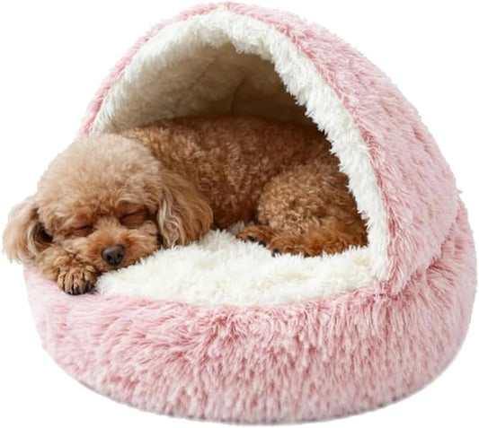 Dog Bed, Dog Bed with Cover Cave, Dual Comfort Design, Pet Bed for Small/Medium/Large Cats and Dogs, Anxiety Relief, Durable & Chew-Proof, Improves Sleep & Behaviour (Pink, 26in)