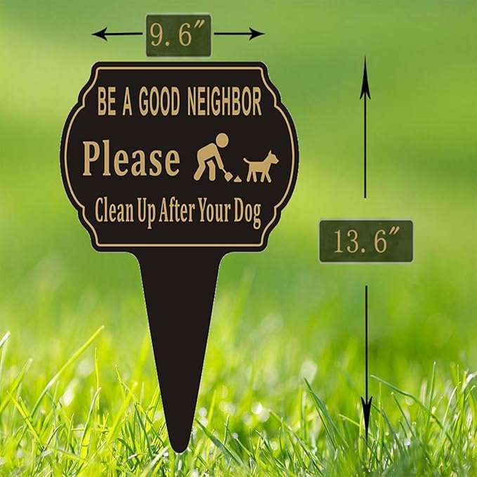Clean Up after Your Dog Sign,13.6"x9.6" 2 Pack No Pooping Dog Sign for Yard with Integrated stake Double Side No Poop for Lawn Aluminum Metal for Outdoor Use