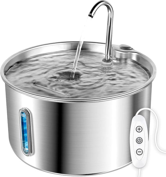 Cat Water Fountain Stainless Steel, 135oz/4L with Adjustable Pump & 3 Flow Modes, Ultra-Quiet Automatic Cat Dog Water Dispenser, Large Capacity Water Fountain for Cats, Dogs, Multiple Pets