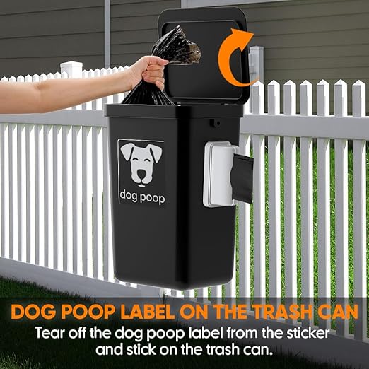 Moryimi Dog Poop Trash Can Outside, 3.1 Gallon Dog Waste Trash Can with Trash Bag Dispenser, Outdoor Dog Poop Trash Can with Lid, Black Hanging Trash Can for Fence, Garbage, Outdoors, Counter Top