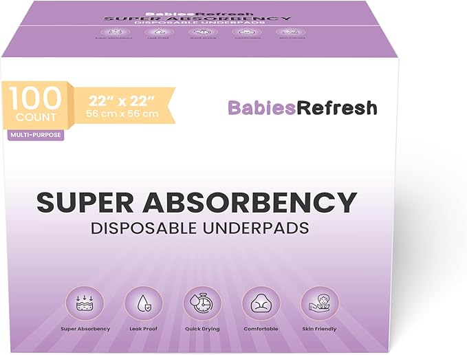 100 Count Super Absorbency Medium 22” x 22" Disposable Underpads, Leakproof Quick Drying for Multi-use for Babies, Puppy Pads and Adults, Potty Training Pads, Pet Pee Pads, Cat Pee Pads, Blue