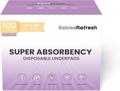 100 Count Super Absorbency Medium 22” x 22" Disposable Underpads, Leakproof Quick Drying for Multi-use for Babies, Puppy Pads and Adults, Potty Training Pads, Pet Pee Pads, Cat Pee Pads, Blue