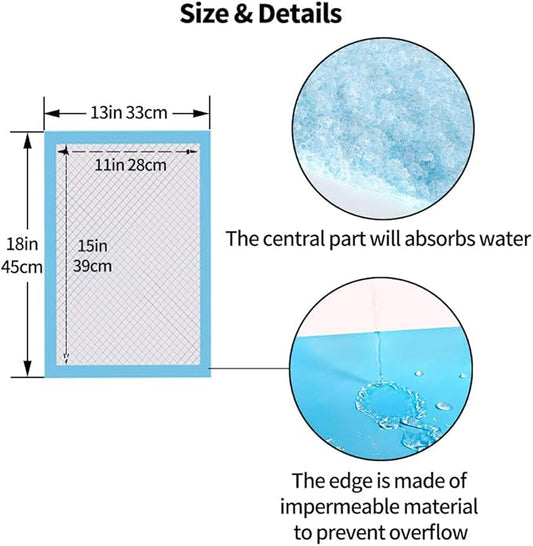 Amakunft Rabbit Pee Pads, Pet Toilet/ Potty Training Pads, Super Absorbent Guinea Pig Disposable Diaper for Hedgehog, Hamster, Chinchilla, Cat, Reptile and Other Small Animal (50pcs-18 x13, Blue)