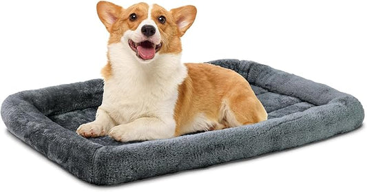 Patas Lague Bolster Dog Bed for Medium Dogs 30''x20'', Soft Warm Foam Pet Sofa Bed, Machine Washable Pet Cat Crate Mat for Medium Breeds, Dark Grey