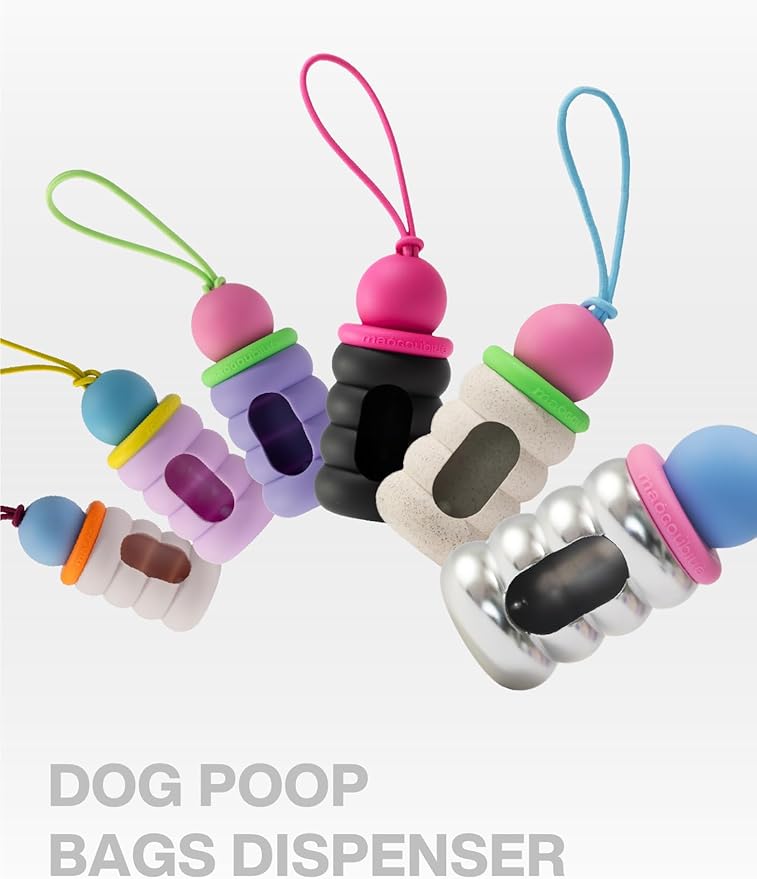 Dog Poop Bags with Dispenser, Leak Proof and Extra Thick Pet Waste Bags for Walking Dog and Cats Litter (Pink Fuzz-7 Rolls(105 Bags))