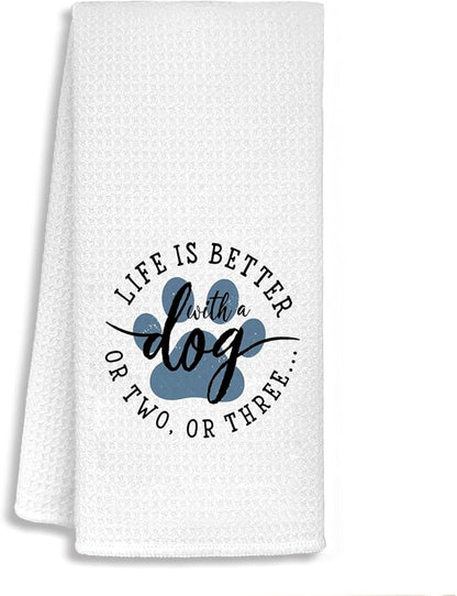 Dog Bathroom Towels, Dog Mom Dad Lovers Owner Gifts for Women Men Dish Waffle Weave Kitchen Towels, Gifts for Pet Lovers Decorative Hand Towels for Kitchen Bathroom Decor, 16x24 Inch