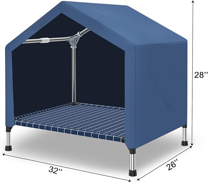 2 in 1 Elevated Dog House - Rainproof Dog Tent Cat House, Dog Sunshade Tent, Pet House - Ventilated Elevated Floor, Raised Pet Shelter for Medium