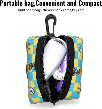 Dog Poop Bag Holder for Leashes - Lightweight Pet Waste Bags Dispenser Doggy Zippered Pouch for Puppy Walking Accessories(Plaid Dog Paw Print Bones)
