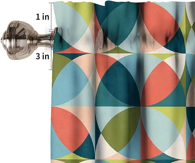 Mid Century Curtain Valance, Retro Abstract Geometric Circles Boho Vintage Classic Minimalist Window Valance Curtains for Farmhouse Bedroom Living Room Kitchen 54x18inch