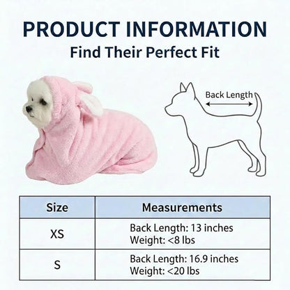 Dog Bathrobe Super Absorbent Towel for Small Dogs Cats Fast Drying Dog Robe Coat with Hood Puppy Cat Bath Towel Wrap Pet Grooming Supplies After Shower (Light Pink,XS)
