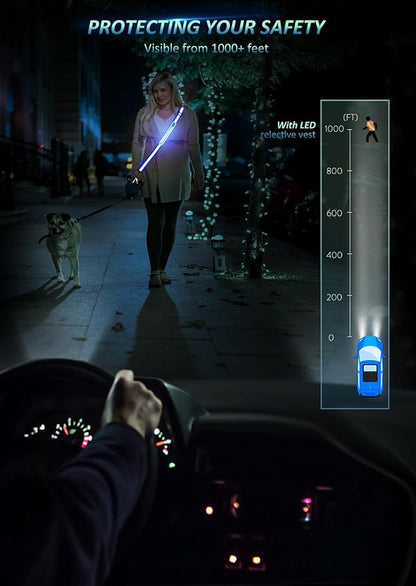 LED Reflective Belt Sash Walking Gear,Safety Lights for Walkers at Night,High Visibility Safety Rechargeable Reflective Running Gear for Men Women Kids Night Dog Walking Gear