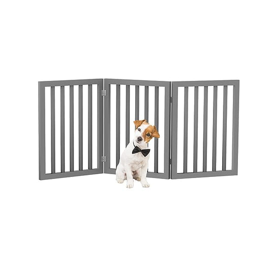 Indoor Pet Gate - 3-Panel Folding Dog Gate for Stairs or Doorways - 54x24-Inch Freestanding Pet Fence for Cats and Dogs by PETMAKER (Gray)