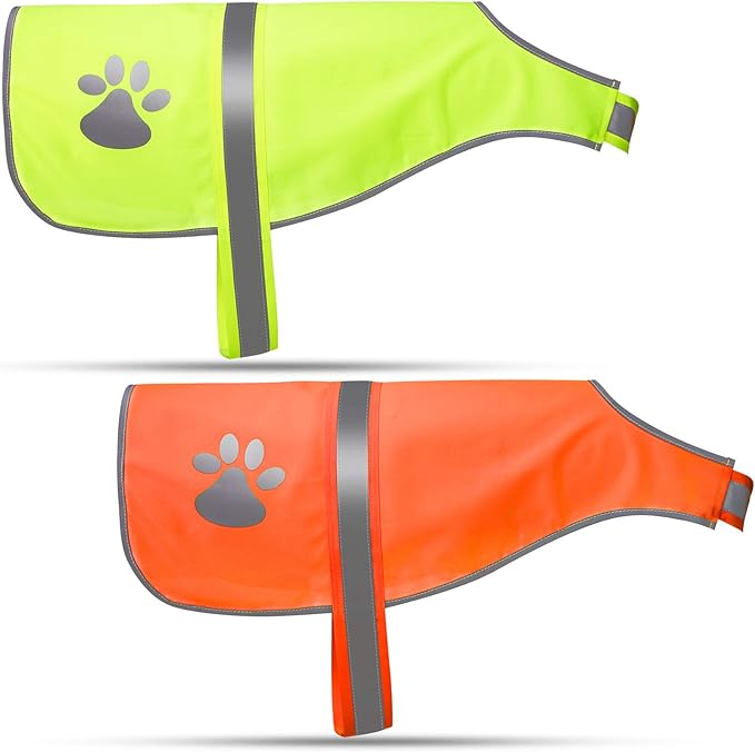 Geyoga 2 Pieces Dog Reflective Vest Adjustable Dog Safety Service Vest Pet High Visibility Apparel Pet Jacket Clothes Safeguard for Hunting Outdoor Walking Night(L,Blaze Orange, Fluorescent Yellow)