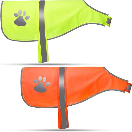 Geyoga 2 Pieces Dog Reflective Vest Adjustable Dog Safety Service Vest Pet High Visibility Apparel Pet Jacket Clothes Safeguard for Hunting Outdoor Walking Night(L,Blaze Orange, Fluorescent Yellow)
