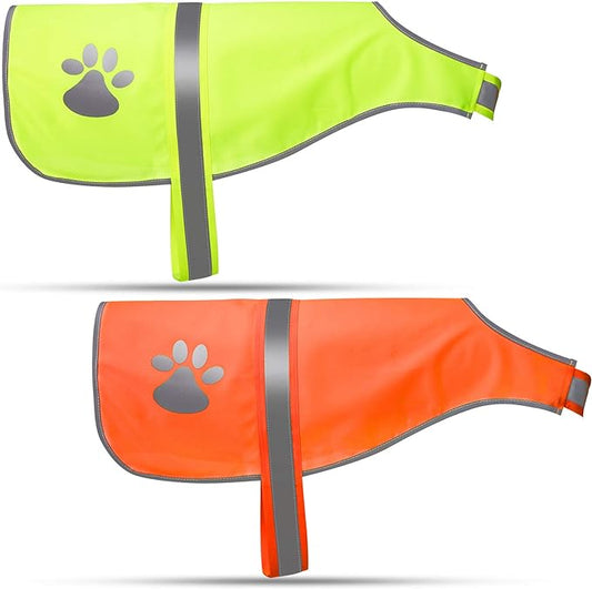Geyoga 2 Pieces Dog Reflective Vest Adjustable Dog Safety Service Vest Pet High Visibility Apparel Pet Jacket Clothes Safeguard for Hunting Outdoor Walking Night(S,Blaze Orange, Fluorescent Yellow)