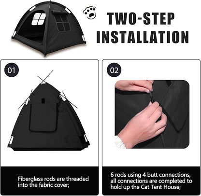 Open Design Pet Tent, Cozy Monitoring Bed for Cats & Puppies, Breathable Mesh Walls for Security & Ventilation, Indoor Outdoor Travel, Black