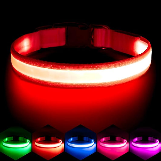 Vizpet LED Dog Collar, Light Up Dog Collar Adjustable USB Rechargeable Super Bright Safety Light Glowing Collars for Dogs(X-Large,Red)