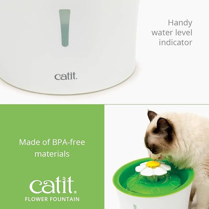 Catit LED Flower Fountain with Triple Action Filter, Cat Drinking Water Fountain, 3 L
