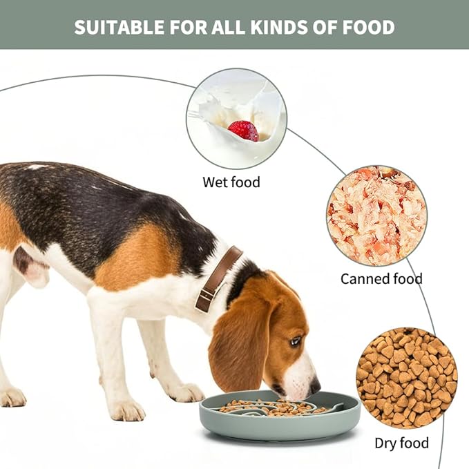 Silicone Slow Feeder Dog Bowls,Puzzle Dog Feeding Bowls with Suction Cups,Healthy Eating,Slow Feeding Anti Slip Design for Small and Medium-Sized Dogs, Dishwasher and Microwave Safe (Grey Green)
