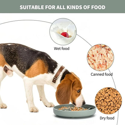 Silicone Slow Feeder Dog Bowls,Puzzle Dog Feeding Bowls with Suction Cups,Healthy Eating,Slow Feeding Anti Slip Design for Small and Medium-Sized Dogs, Dishwasher and Microwave Safe (Grey Green)