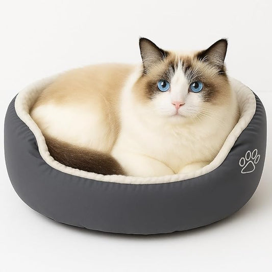 Evelots Calming Donut Cat Bed - Warm Pet Bed for Cats and Small Dogs - Anti-Anxiety Cozy Cuddler - Removable Soft Plush Cushion - Machine Washable - Non-Slip Bottom - Grey