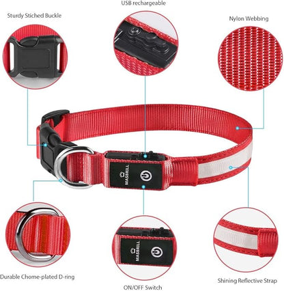 MASBRILL LED Dog Collar,Light Up Dog Collars Rechargeable Waterproof Night Walking Glow Dog Collar for Small Medium Large Dogs