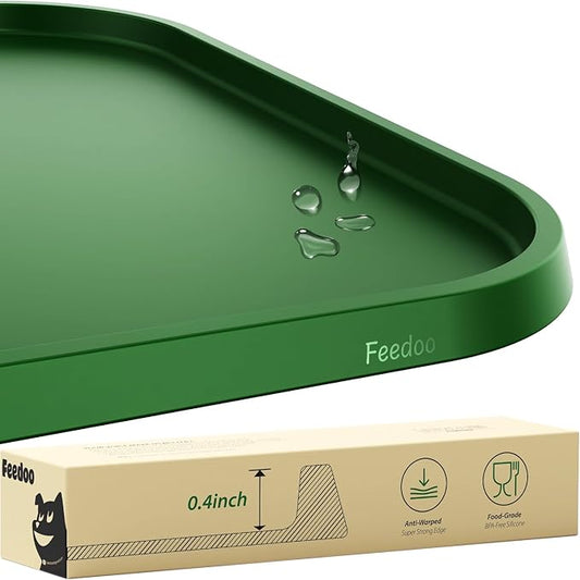 Pet Feeding Mat [Warped Resistant Raised Edge], Water-Proof Silicone Placement for Food Water Bowls, Anti-Slip Base Protect Floor, BPA-Free&Dishwasher-Safe [18.5x11.5inch Small, Green]