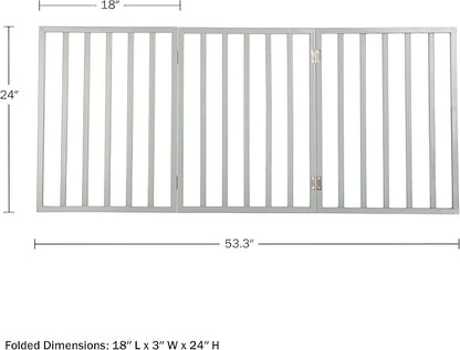 Pet Gate - 3-Panel Indoor Foldable Dog Fence for Stairs, Hallways, or Doorways - 54x24-Inch Retractable Wood Freestanding Dog Gates by PETMAKER (Gray)