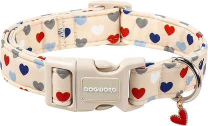 DOGWONG Valentine's Dog Collar-Hearts Print Dog Collar for Large Cute Dog Collars Spring Female Male Pet Gift Adjustable Heavy-Duty Soft Collar，XL