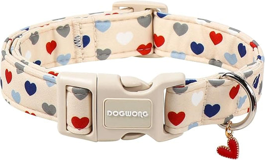 DOGWONG Valentine's Dog Collar-Hearts Print Dog Collar for Large Cute Dog Collars Spring Female Male Pet Gift Adjustable Heavy-Duty Soft Collar，L