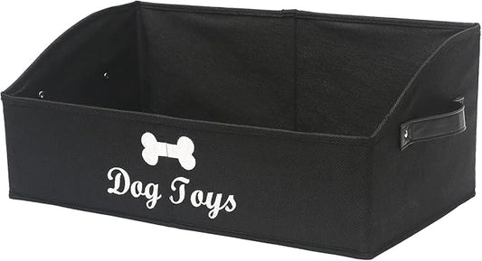 Geyecete Dog Toy Basket Large Dog Toy bin Dog Toy Box Storage Box - Foldable Fabric Trapezoid Organizer Boxes with Handle, Collapsible Basket for Dog Toys (Black-Dog)