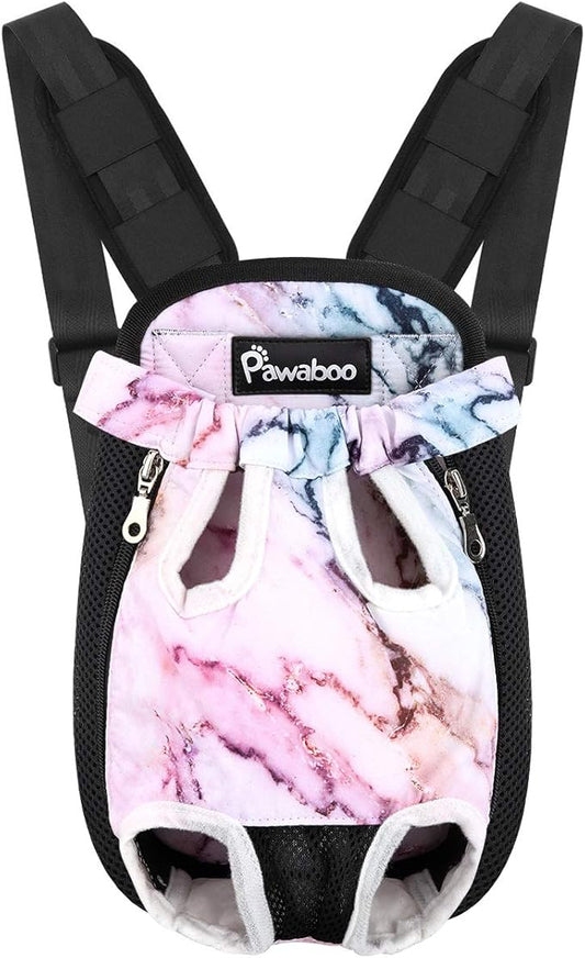 Pawaboo Adjustable Dog Carrier Purses, Pet Front Cat Travel Bag Dog Carrier Purses for Traveling Hiking Camping, Legs Out, Easy-Fit for Small Medium Dogs, XL, Purple Marble