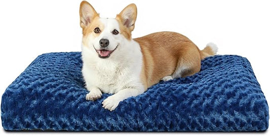 KSIIA Washable Dog Bed Comfy Dog Crate Pad Deluxe Plush Pet Bed Non-Slip Kennel Pad for Medium Dogs, 29" x 21", Blue