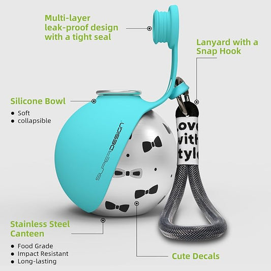 2-in-1 Portable Dog Water Bottle for Small Dogs - Leak-Proof & Compact Dog Travel Water Bottle -Stainless Steel Bottle & Silicone Bowl - Ideal for Walking, Hiking & Travels(10 fl oz, Blue)