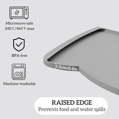 OHMO Dog Food Mat(Ash Light Grey, 24 * 15'') w/Residue Collection Pocket Silicone Pet Feeding Mat for Floor High Edges Anti Spills Waterproof Cat Water Bowl Tray, Easy Clean Placemat