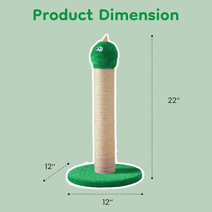 Cat Scratching Post 22'', Scratching Post with Extra Wide 12" Heavy Duty Base for Indoor Kitty, Scratching Post with Natural Sisal & Velvet Fabric for Small, Medium Cat, Green
