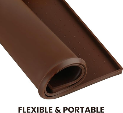 VIVAGLORY Dog Bowl Mat Grippymat Pet Food Mat, Waterproof Washable Nonslip Silicone for Pet & Cat, Food and Water Placemat with Lip & Raised Edges for Indoor Floor, L, Chocolate