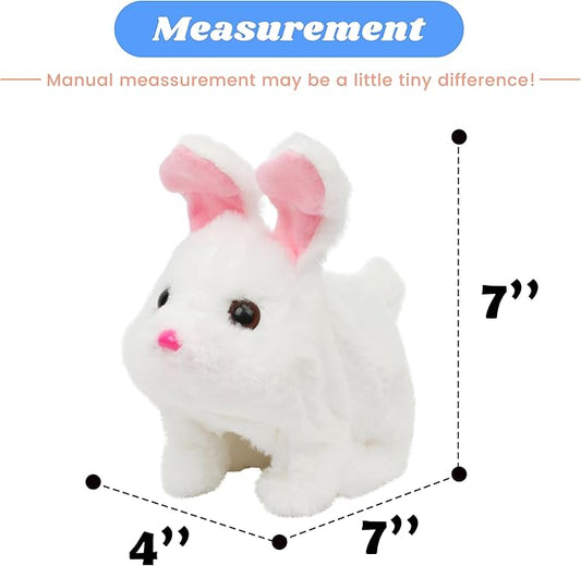 Hopearl Hopping Chubby Rabbit Interactive Electronic Pet Plush Bunny Toy with Sounds and Movements Animated Walking Wiggle Ears Twitch Nose Gifts for Toddlers Birthday, White, 7''