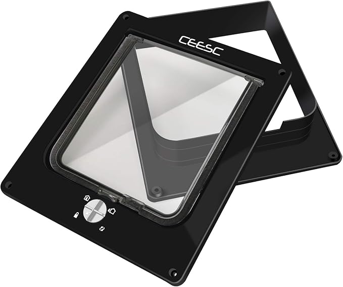 CEESC Extra Large Cat Door (Outer Size 11.6" x 9.8"), Rotary 4 Way Locking Cat Door for Interior Exterior Doors, Weatherproof Pet Door for Cat & Doggie with Circumference < 24.8",Upgraded Version