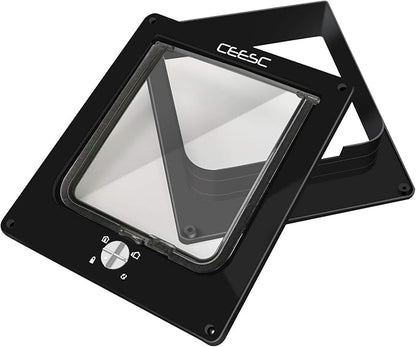 CEESC Extra Large Cat Door (Outer Size 11.6" x 9.8"), Rotary 4 Way Locking Cat Door for Interior Exterior Doors, Weatherproof Pet Door for Cat & Doggie with Circumference < 24.8",Upgraded Version